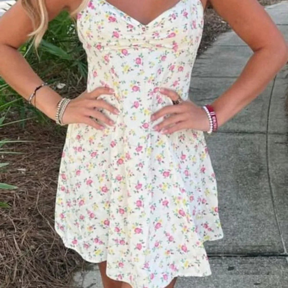 Zara Ditsy Floral Open Back  Mini Slip Dress Yellow Pink Rose NWOT Size Large - Picture 13 of 14